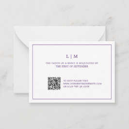Eenvoudige Paarse Monogram QR Code Wedding RSVP Notitiekaartje