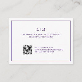 Eenvoudige Paarse Monogram QR Code Wedding RSVP Notitiekaartje