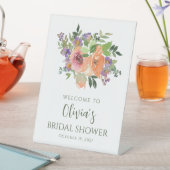 Eenvoudige Paarse Oranje bloemendouche Welkom Reclamebord Met Voetstuk (Insitu)