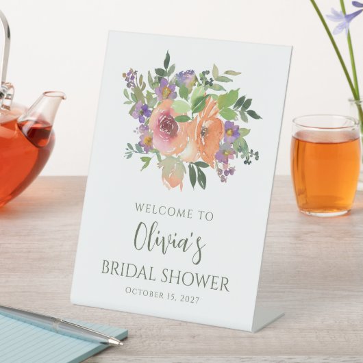 Eenvoudige Paarse Oranje bloemendouche Welkom Reclamebord Met Voetstuk (Insitu)