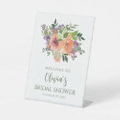 Eenvoudige Paarse Oranje bloemendouche Welkom Reclamebord Met Voetstuk (Voorkant)