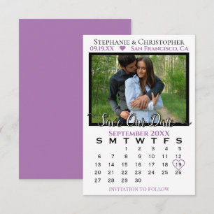 Eenvoudige Paarse Photo Calendar Wedding Save Our  Kaart