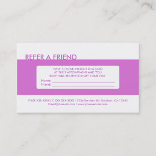 Eenvoudige paarse 'refer a friend' visitekaartjes aanbevelingskaartje