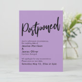 Eenvoudige Paarse uitgestelde bruiloft aankondigin Kaart (Staand voorkant)