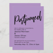 Eenvoudige Paarse uitgestelde bruiloft aankondigin Kaart (Voorkant / Achterkant)