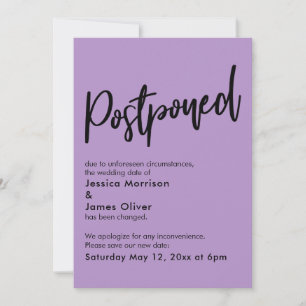 Eenvoudige Paarse uitgestelde bruiloft aankondigin Kaart