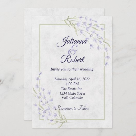 Eenvoudige paarse uitnodiging voor een bruiloft (Voorkant / Achterkant)