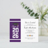 Eenvoudige Paarse witte Afstuderen uitnodiging (Staand voorkant)