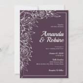 Eenvoudige Paarse & Witte Bloemen Huwelijksuitnodi Kaart (Voorkant)