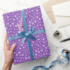 Eenvoudige Paarse Witte Wintervlokken Waterverf Cadeaupapier