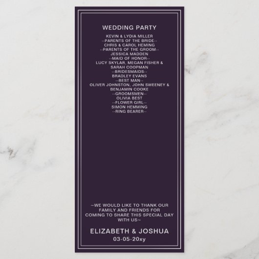 Eenvoudige Paarse Zilveren Bruiloft programma's (Achterkant)