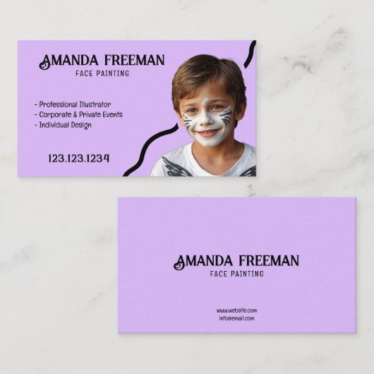 Eenvoudige Paarse & Zwarte Partij Gezichtsschilder Visitekaartje (Voorkant / Achterkant)
