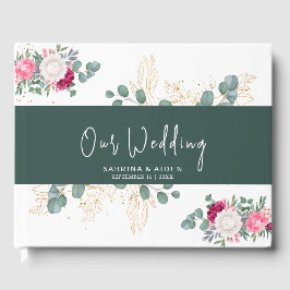 Eenvoudige pagina groen | Bllush Pink Floral Weddi Gastenboek