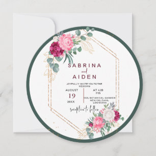 Eenvoudige pagina groen Blush Pink Floral Weddin Kaart
