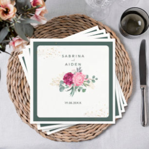 Eenvoudige pagina groen Blush Pink Floral Weddin Servet
