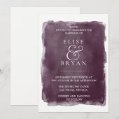 Eenvoudige Paint Splash Paarse Plum Waterverf Wedd Kaart (Voorkant / Achterkant)