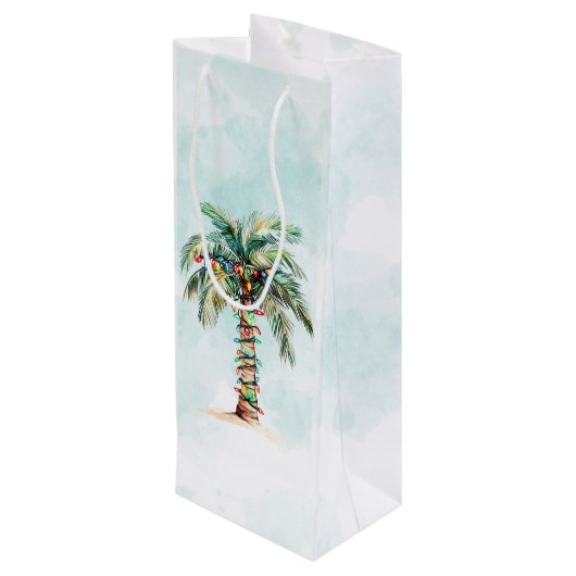 Eenvoudige Palm Tree Beach Vakantie Kerstmis Wijn Cadeautas (Achterkant Gekanteld)