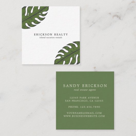 Eenvoudige palm verliest moderne tropische vierkante visitekaartje (Voorkant / Achterkant)