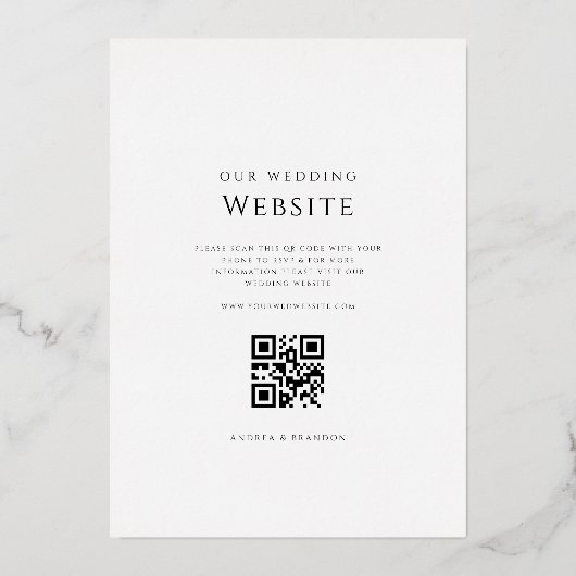 Eenvoudige palmboom bladeren bruiloft QR code goud Folie Uitnodiging (Achterkant)