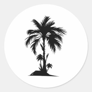 eenvoudige palmboom   Elegantie in zwart en wit Ronde Sticker