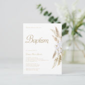 Eenvoudige pampas gras wit goud doop uitnodiging (Staand voorkant)