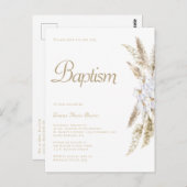 Eenvoudige pampas gras wit goud doop uitnodiging (Voorkant / Achterkant)