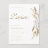 Eenvoudige pampas gras wit goud doop uitnodiging (Voorkant)