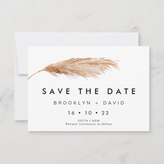 Eenvoudige Pampas Grass Wedding Save the Date Card Kaart (Voorkant)