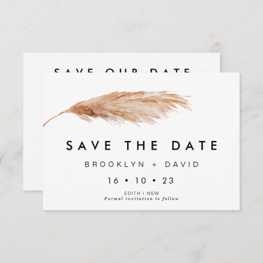 Eenvoudige Pampas Grass Wedding Save the Date Card Kaart (Voorkant / Achterkant)