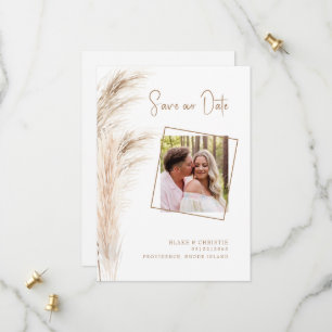 Eenvoudige Pampas Loof Foto Bruiloft Save The Date