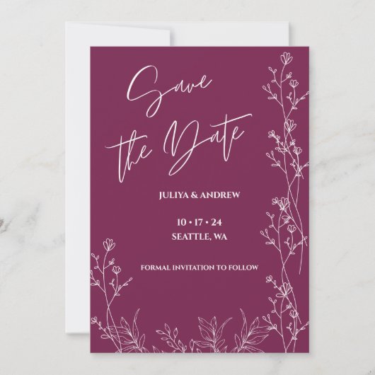 Eenvoudige Pansy Paarse script huwelijksaankondigi Save The Date (Voorkant)