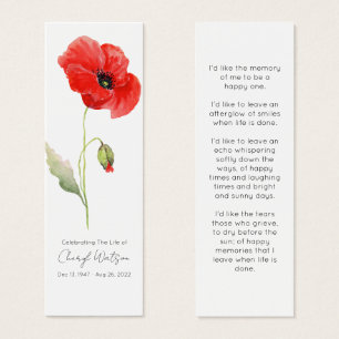 Eenvoudige Papaver Rouwherdenkingsbladwijzer Mini Visitekaartjes