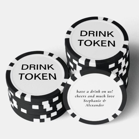 Eenvoudige Pas getrouwd bruiloft Drink Token Zwart (Opstapeling)