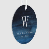 Eenvoudige Pas getrouwd van een blauw marinemonogr Ornament (voorkant)