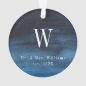 Eenvoudige Pas getrouwd van een blauw marinemonogr Ornament (achterkant)