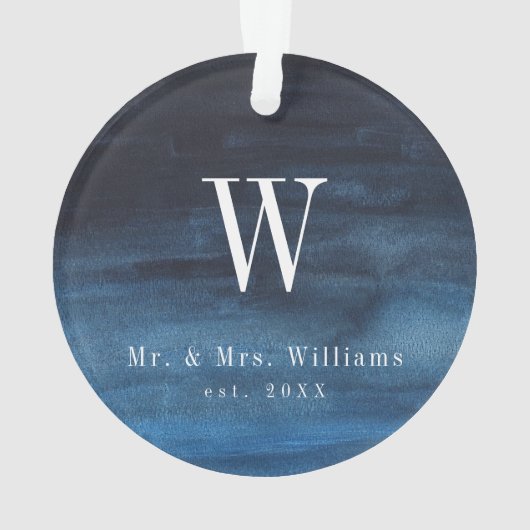 Eenvoudige Pas getrouwd van een blauw marinemonogr Ornament (achterkant)