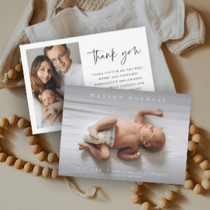 Eenvoudige pasgeboren babyfoto geboorte bedankkaart