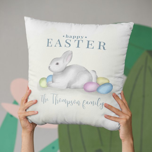Eenvoudige pasta Happy Paast Bunny Cute Classic Kussen (Cute Easter bunny Happy Easter typography throw pillow. )
