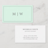 Eenvoudige pasta Mint Green Two Initiaal Monogram  Visitekaartje (Voorkant / Achterkant)