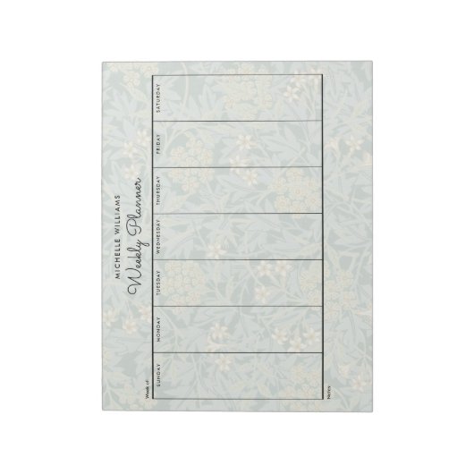 Eenvoudige pasteelgroene Floral Weekly Planner Notitieblok (Linkerzijde)