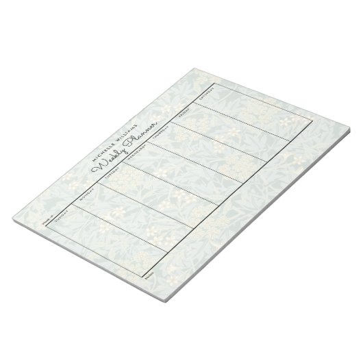 Eenvoudige pasteelgroene Floral Weekly Planner Notitieblok (Schuin)