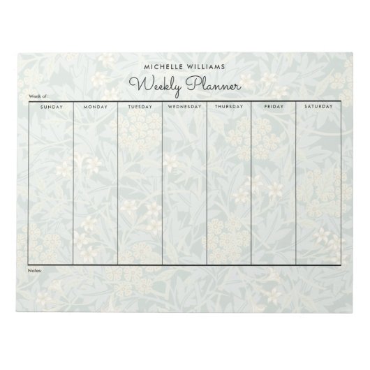 Eenvoudige pasteelgroene Floral Weekly Planner Notitieblok (Voorkant)