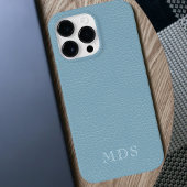 Eenvoudige pastel blauw faux leer look monogram Case-Mate iPhone case