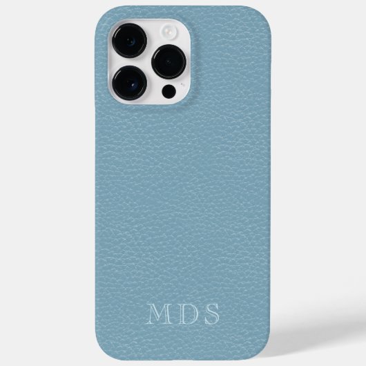 Eenvoudige pastel blauw faux leer look monogram Case-Mate iPhone case (Achterkant)