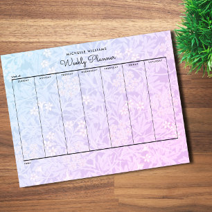 Eenvoudige Pastel Blauwe Roze Bloemige Weekplanner Notitieblok