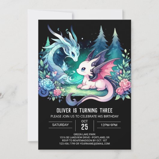 Eenvoudige Pastel Dragon verjaardag Kaart (Voorkant)