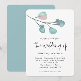 Eenvoudige pastel eucalyptus bruiloft kaart
