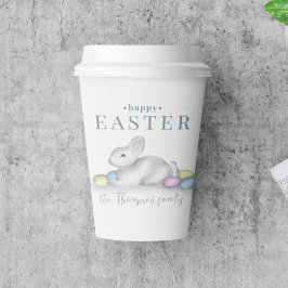 Eenvoudige Pastel Gelukkig Pasen Konijn Typografie Papieren Bekers