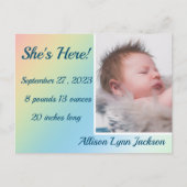 Eenvoudige Pastel Gradient Geboorte Aankondiging Briefkaart (Voorkant)