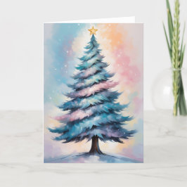 Eenvoudige Pastel Kerstboom met Paarse Blauw Roze Feestdagen Kaart
